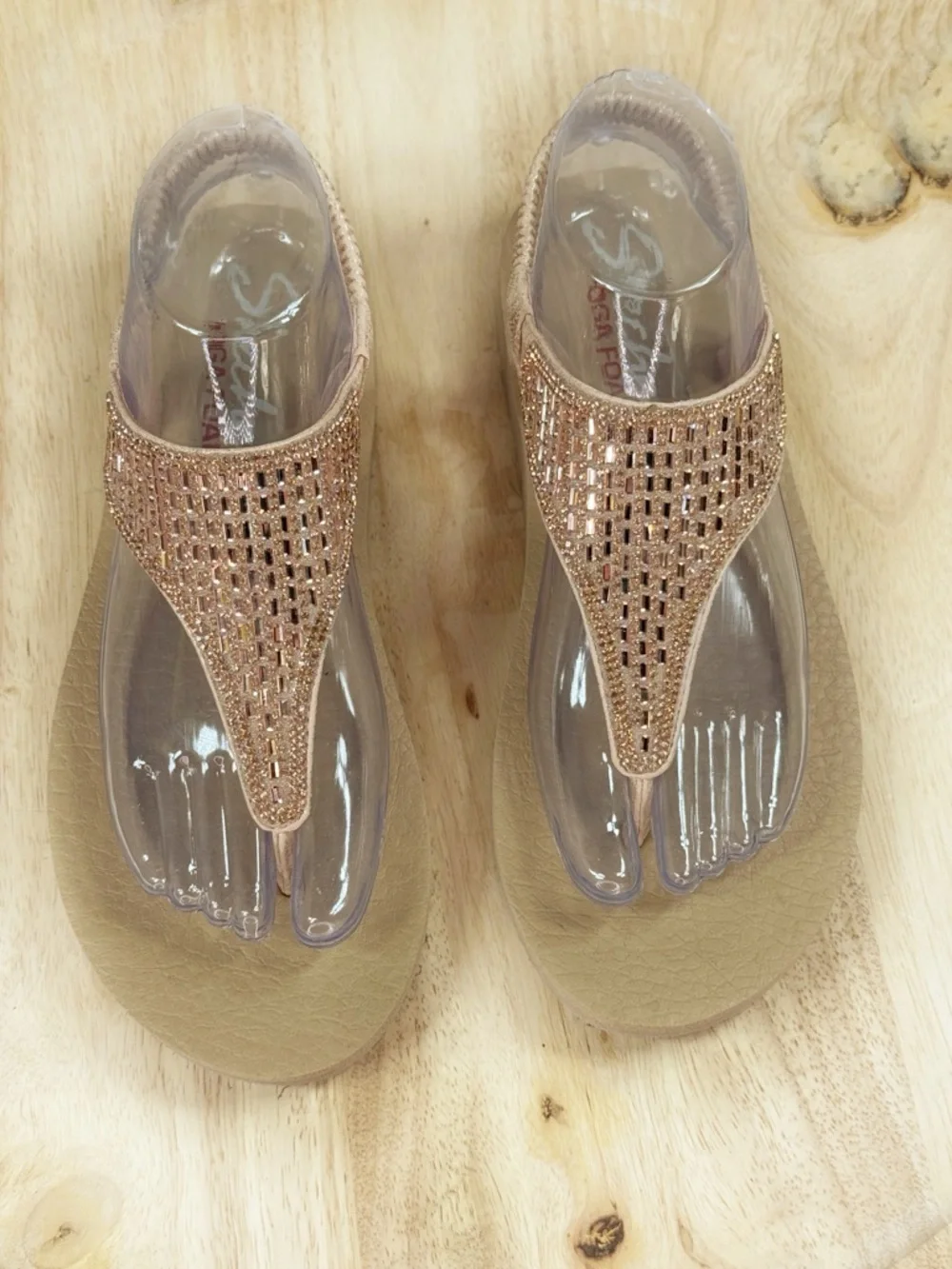 Skechers Meditation Rock Crown Rhinestone Thong Sandals Rose Gold‎ Metallic 8